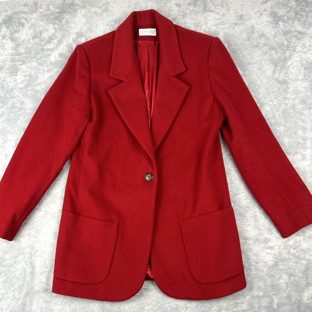 Vtg Lands End Womens 8 Blazer Wool Cashmere Blend Red Boyfriend Style Career USA